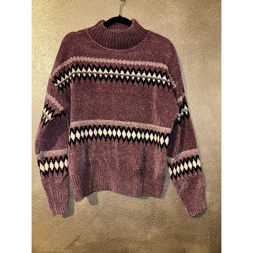 Christian Siriano Preppy Academia Chenille Faux Fair Isle Super Soft Sweater